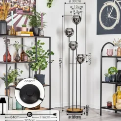 Suspension Verre Fumé-hofstein Koyoto Lampadaire 30 cm Bois foncé, Noir, 4 lumières