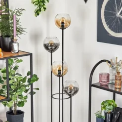 hofstein Koyoto Lampadaire 30 cm Bois foncé, Noir, 4 lumières