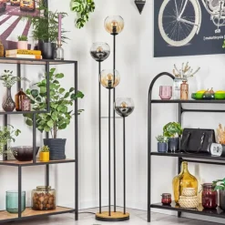 hofstein Koyoto Lampadaire 30 cm Bois foncé, Noir, 4 lumières