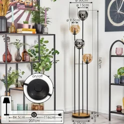 hofstein Koyoto Lampadaire 30 cm Bois foncé, Noir, 4 lumières