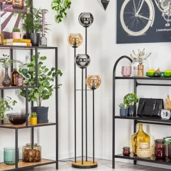 hofstein Koyoto Lampadaire 30 cm Bois foncé, Noir, 4 lumières