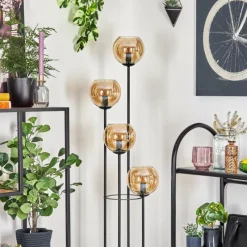 hofstein Koyoto Lampadaire 30 cm Bois foncé, Noir, 4 lumières