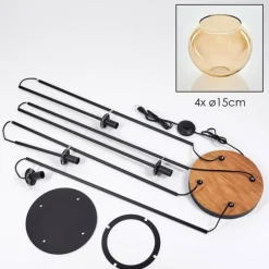 hofstein Koyoto Lampadaire 30 cm Bois foncé, Noir, 4 lumières