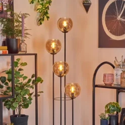 hofstein Koyoto Lampadaire 30 cm Bois foncé, Noir, 4 lumières