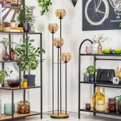 hofstein Koyoto Lampadaire 30 cm Bois foncé, Noir, 4 lumières