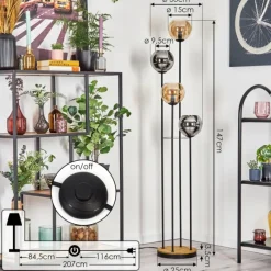 hofstein Koyoto Lampadaire 30 cm Bois foncé, Noir, 4 lumières