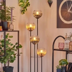 hofstein Koyoto Lampadaire 30 cm Bois foncé, Noir, 4 lumières