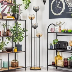 hofstein Koyoto Lampadaire 30 cm Bois foncé, Noir, 4 lumières