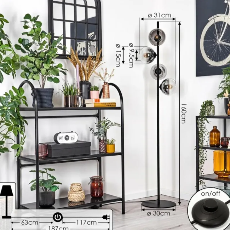 Suspension Verre Fumé-hofstein Koyoto Lampadaire 31 cm Clair, Fumé, 4 lumières