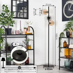 hofstein Koyoto Lampadaire Ambre, Chrome, Fumé, 3 lumières