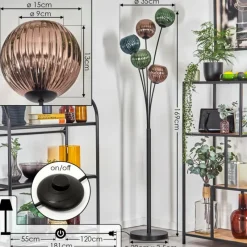 hofstein Koyoto Lampadaire Bleu, Vert, Cuivré, 5 lumières