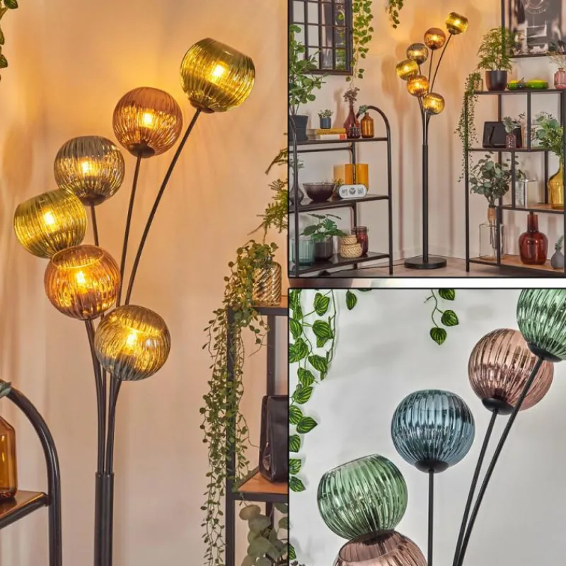 Lampes À Boules-hofstein Koyoto Lampadaire Bleu, Vert, Cuivré, 6 lumières
