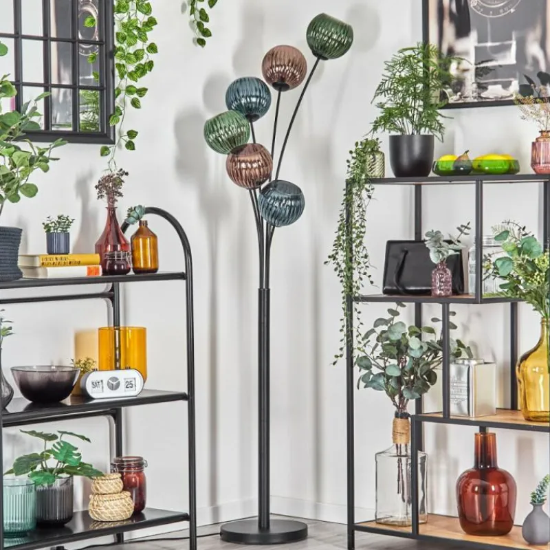 Lampes À Boules-hofstein Koyoto Lampadaire Bleu, Vert, Cuivré, 6 lumières