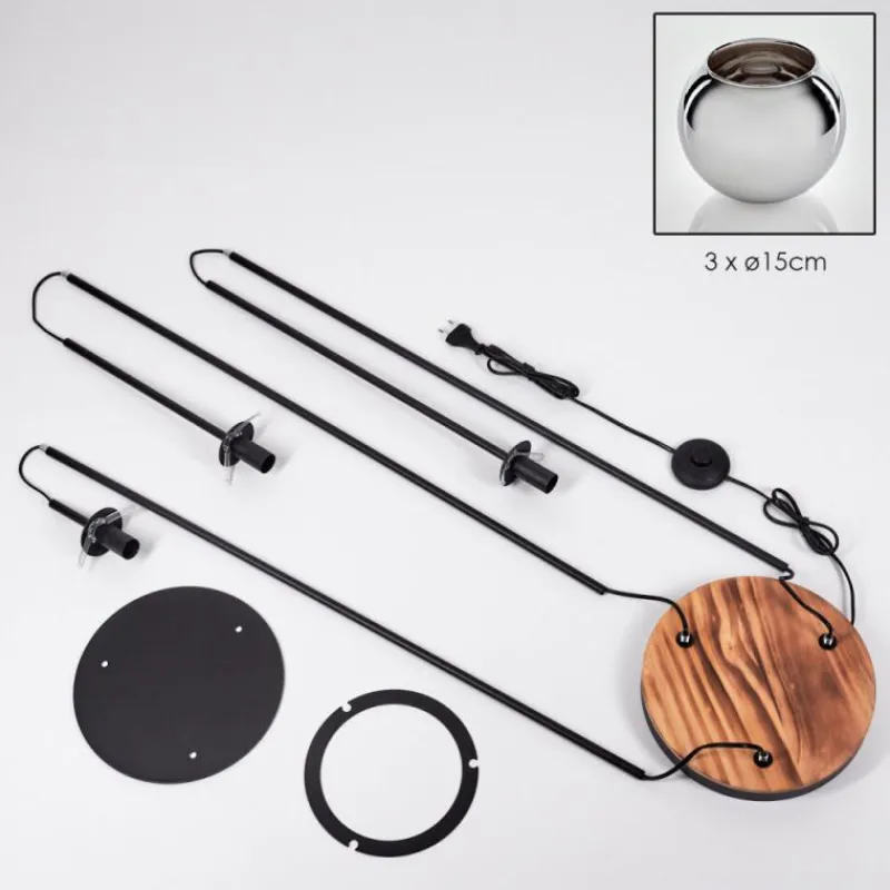 hofstein Koyoto Lampadaire Bois clair, Noir, 3 lumières