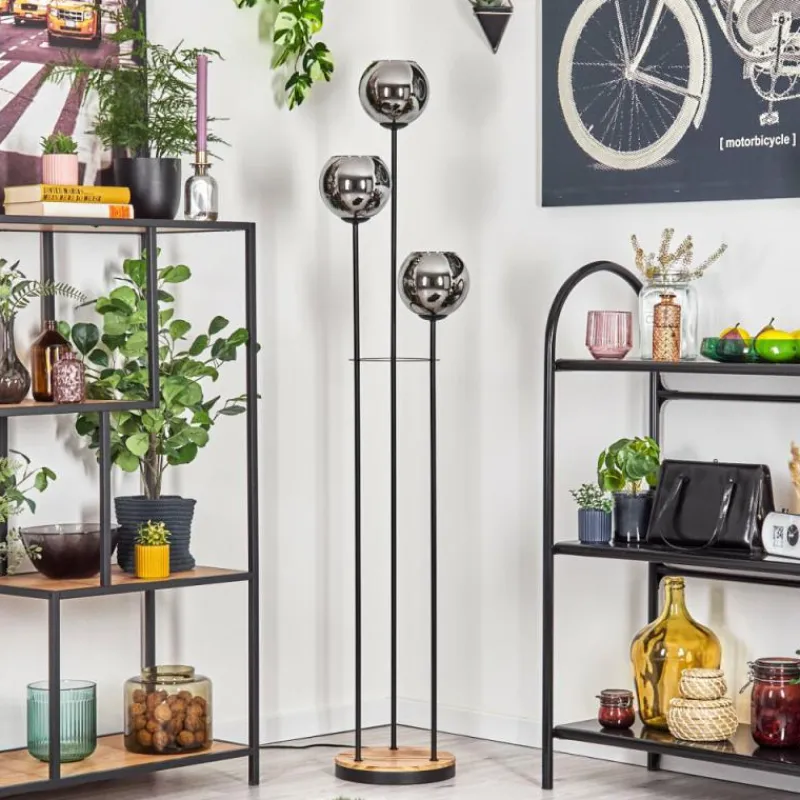 hofstein Koyoto Lampadaire Bois clair, Noir, 3 lumières