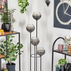 hofstein Koyoto Lampadaire Bois foncé, Noir, 4 lumières