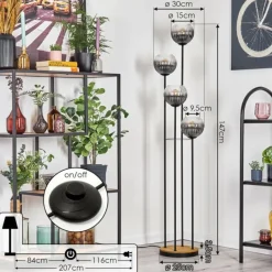 hofstein Koyoto Lampadaire Bois foncé, Noir, 4 lumières