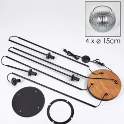 hofstein Koyoto Lampadaire Bois foncé, Noir, 4 lumières