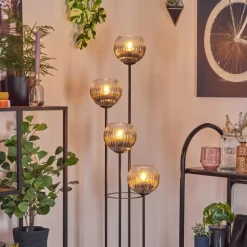 hofstein Koyoto Lampadaire Bois foncé, Noir, 4 lumières