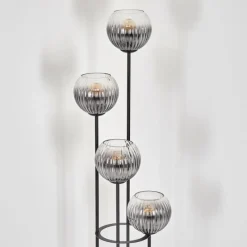 hofstein Koyoto Lampadaire Bois foncé, Noir, 4 lumières