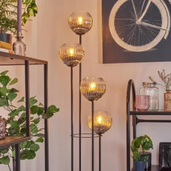 hofstein Koyoto Lampadaire Bois foncé, Noir, 4 lumières