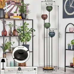 hofstein Koyoto Lampadaire Bois foncé, Noir, 4 lumières