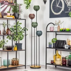 hofstein Koyoto Lampadaire Bois foncé, Noir, 4 lumières