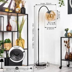 hofstein Koyoto Lampadaire Chrome, Noir, 1 lumière