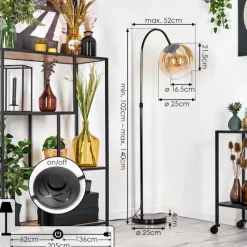 hofstein Koyoto Lampadaire Chrome, Noir, 1 lumière