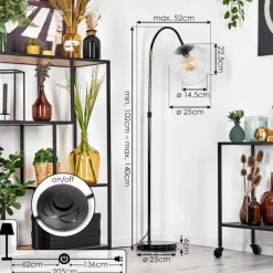 hofstein Koyoto Lampadaire Chrome, Noir, 1 lumière