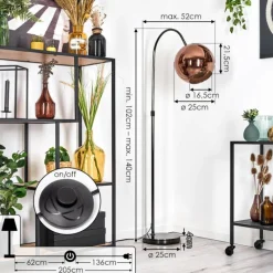 hofstein Koyoto Lampadaire Chrome, Noir, 1 lumière