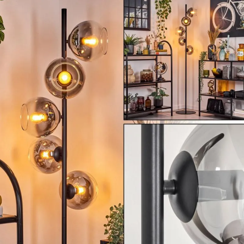 Suspension Verre Fumé-hofstein Koyoto Lampadaire Clair, Fumé, 5 lumières