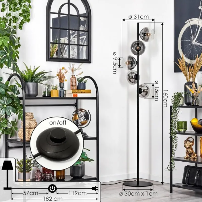 Suspension Verre Fumé-hofstein Koyoto Lampadaire Clair, Fumé, 5 lumières