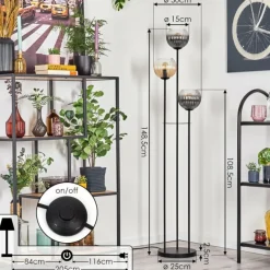 Suspension Verre Fumé-hofstein Koyoto Lampadaire Noir, 3 lumières