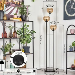 hofstein Koyoto Lampadaire Noir, 3 lumières