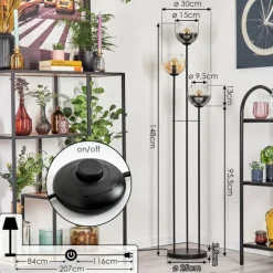 hofstein Koyoto Lampadaire Noir, 3 lumières