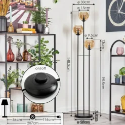 hofstein Koyoto Lampadaire Noir, 3 lumières