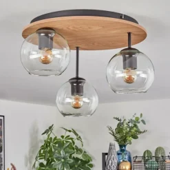 hofstein Koyoto Plafonnier, Boule lumineuse 40 cm Brun, Couleur bois, Noir, 3 lumières