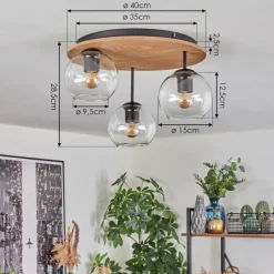 hofstein Koyoto Plafonnier, Boule lumineuse 40 cm Brun, Couleur bois, Noir, 3 lumières