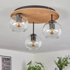hofstein Koyoto Plafonnier, Boule lumineuse 40 cm Brun, Couleur bois, Noir, 3 lumières