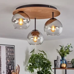 hofstein Koyoto Plafonnier, Boule lumineuse 40 cm Brun, Couleur bois, Noir, 3 lumières