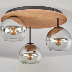 hofstein Koyoto Plafonnier, Boule lumineuse 40 cm Brun, Couleur bois, Noir, 3 lumières