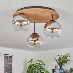 hofstein Koyoto Plafonnier, Boule lumineuse 40 cm Brun, Couleur bois, Noir, 3 lumières