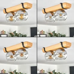 hofstein Koyoto Plafonnier, Boule lumineuse Écru, Noir, 2 lumières