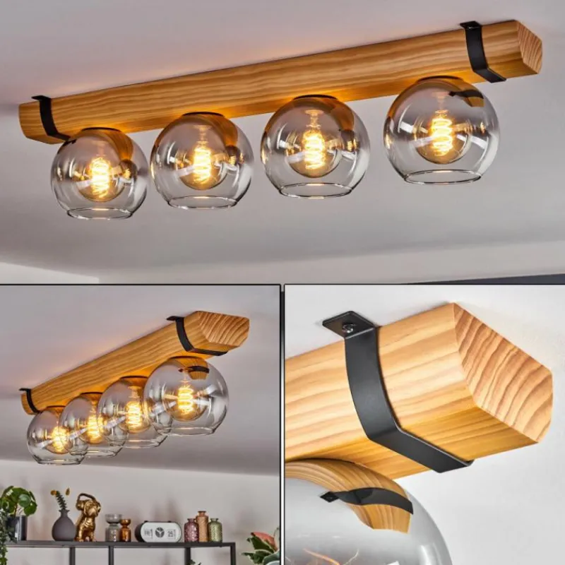 Suspension Verre Fumé-hofstein Koyoto Plafonnier, Boule lumineuse Écru, Noir, 4 lumières