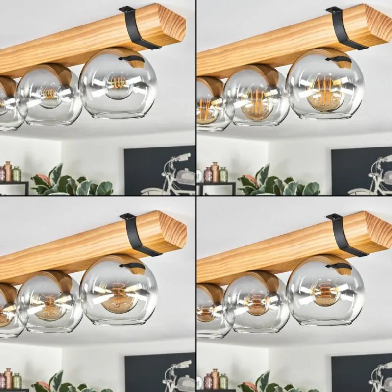 Suspension Verre Fumé-hofstein Koyoto Plafonnier, Boule lumineuse Écru, Noir, 4 lumières