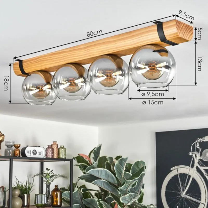 Suspension Verre Fumé-hofstein Koyoto Plafonnier, Boule lumineuse Écru, Noir, 4 lumières