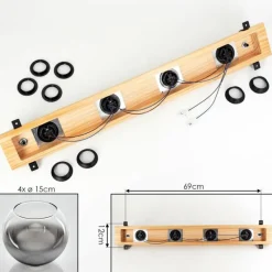 Suspension Verre Fumé-hofstein Koyoto Plafonnier, Boule lumineuse Écru, Noir, 4 lumières