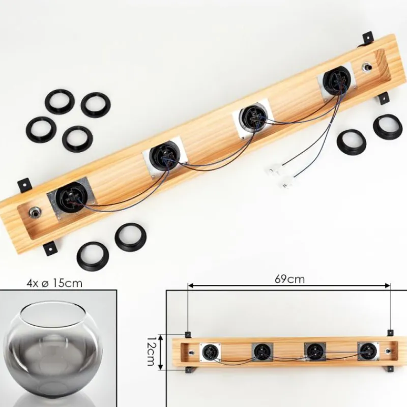 Suspension Verre Fumé-hofstein Koyoto Plafonnier, Boule lumineuse Écru, Noir, 4 lumières