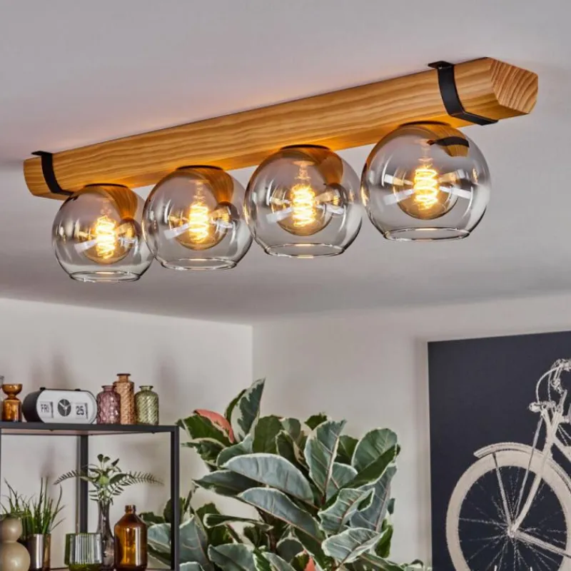 Suspension Verre Fumé-hofstein Koyoto Plafonnier, Boule lumineuse Écru, Noir, 4 lumières